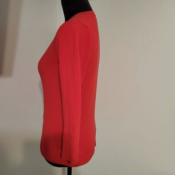 Merona Red 3/4 Sleeve Button Down Round Neck Cotton Blend Shirt Size M - Picture 7 of 13